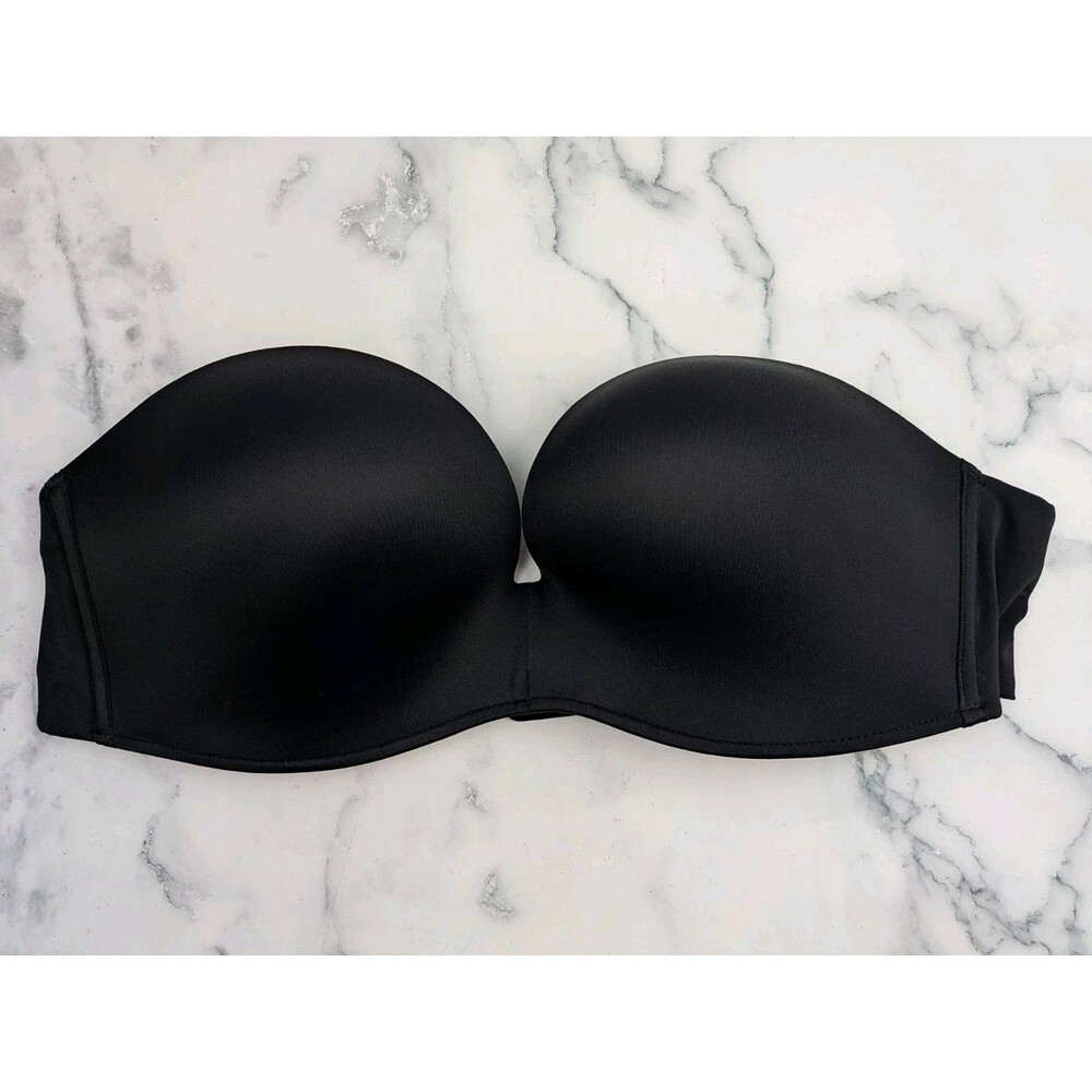 Women Strapless Push Up Bra Custom Lift Invisible Wing Shape Anti-Slip Black 40C